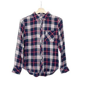 Rails Womens Small Blouse Shirt Button Front Multi-Color Navy Plaid Soft Rayon